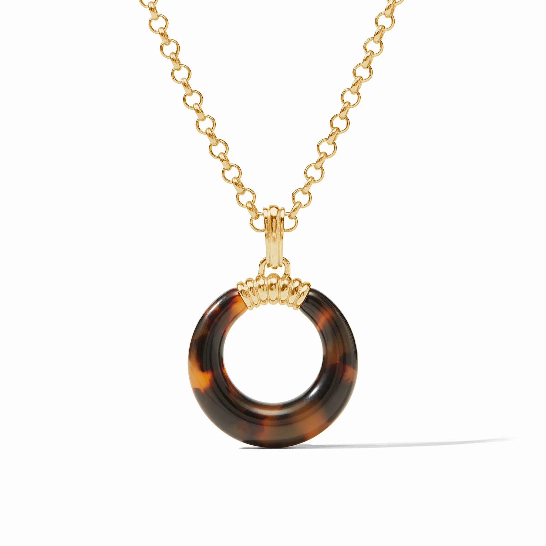 women's necklaces gemstone halo -Julie Vos Madison Tortoiseshell Statement Pendant 36" 24K Gilded Gold Necklace