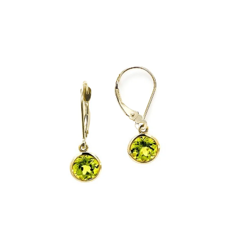 women's earrings luxury collection -Peridot Bezel Set Drop Earrings, 14K Yellow Gold