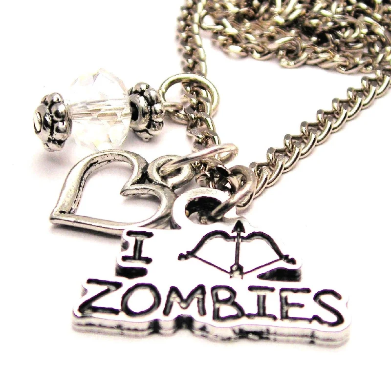 women's necklaces bar pendant -I Shoot Zombies Bow And Arrow Style Necklace with Small Heart