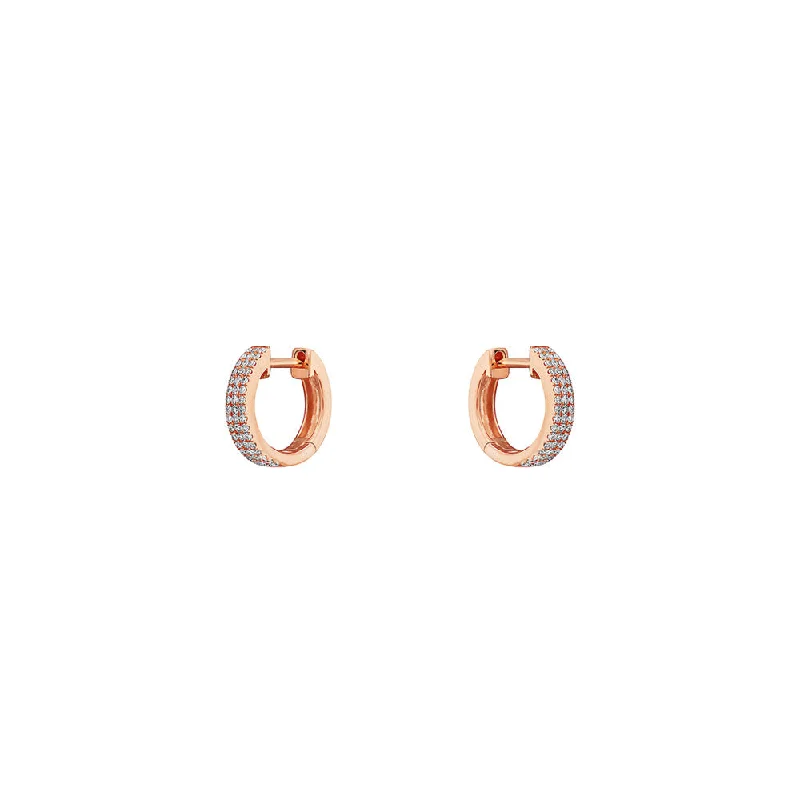 women's earrings anniversary earrings -14 Karat Rose Gold Huggie Earrings With Diamonds