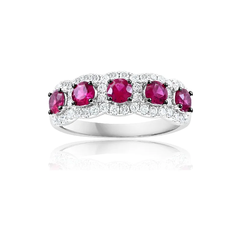 women's ring eye-catching beauty -14K White Gold Ruby & Diamond Anniversary Band