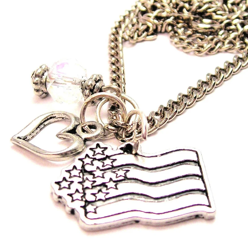 women's necklaces engraved couple set -Abstract American Flag Necklace with Small Heart