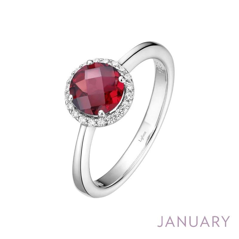 women's ring waterproof jewelry -Lafonn Simulated Diamond & Genuine Garnet Birthstone Ring - January BR001GNP