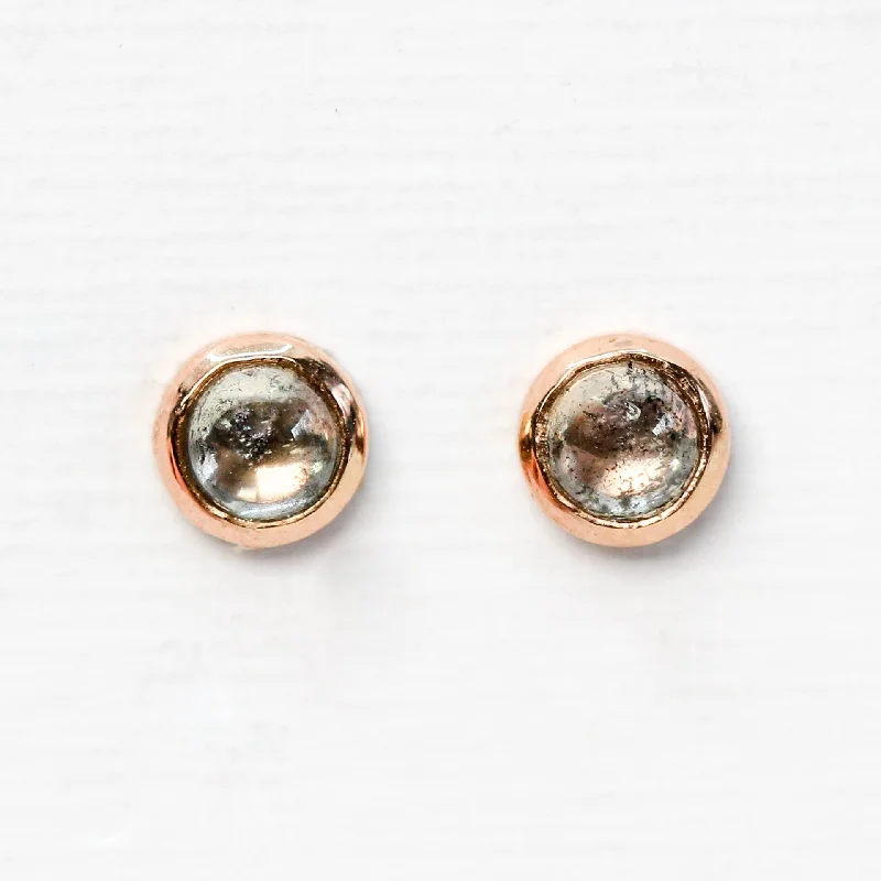 women's earrings hypoallergenic material -Bezel-Set Round Cabochon Cut Salt and Pepper Diamond Earrings in 14k Rose Gold - Ready to Ship