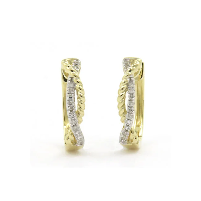 women's earrings minimalist style -Twist Design Diamond Hoop Earrings, 14K Yellow Gold