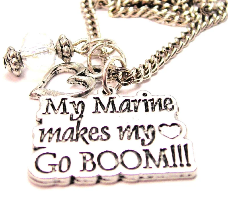 women's necklaces vintage style -My Marine Makes My Heart Go Boom Necklace with Small Heart