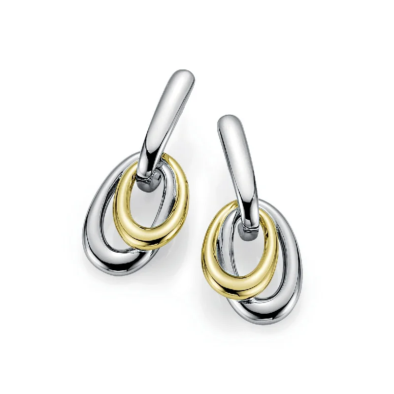 women's earrings delicate twisted design -Oval Loop Dangle Earrings, Sterling Silver and Yellow Gold Plating