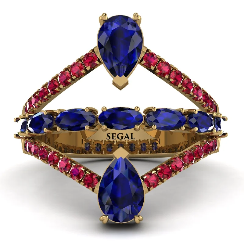 women's ring celestial theme -Symmetrical Twist Shank Pear Sapphire Ring - Eliza No. 58