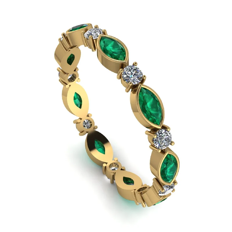 women's ring star shape -Marquise Emerald Eternity Band - Cecilia No. 4