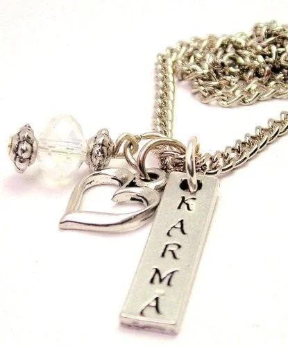 women's necklaces dainty rose gold -Karma Long Tab Necklace with Small Heart