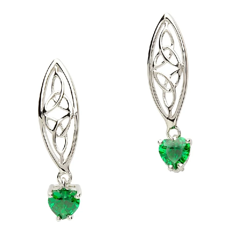 women's earrings moissanite -Sterling Silver Celtic Trinity Stone set Silver Earrings SE2017GR