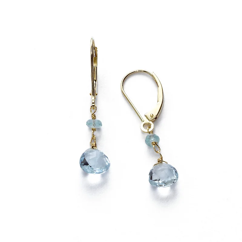 women's earrings handmade luxury design -Blue Topaz Dangle Earrings, 14K Yellow Gold