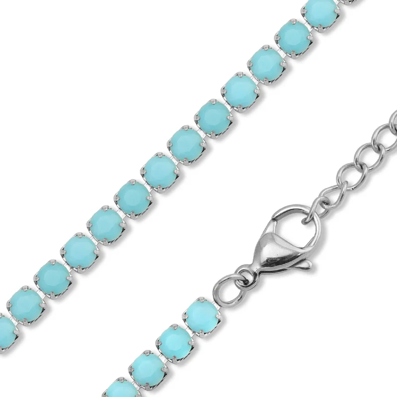 women's necklaces celestial theme -Stainless Steel Turquoise Rhinestone Tennis Chain Necklace With 2" Extension / TNN0005