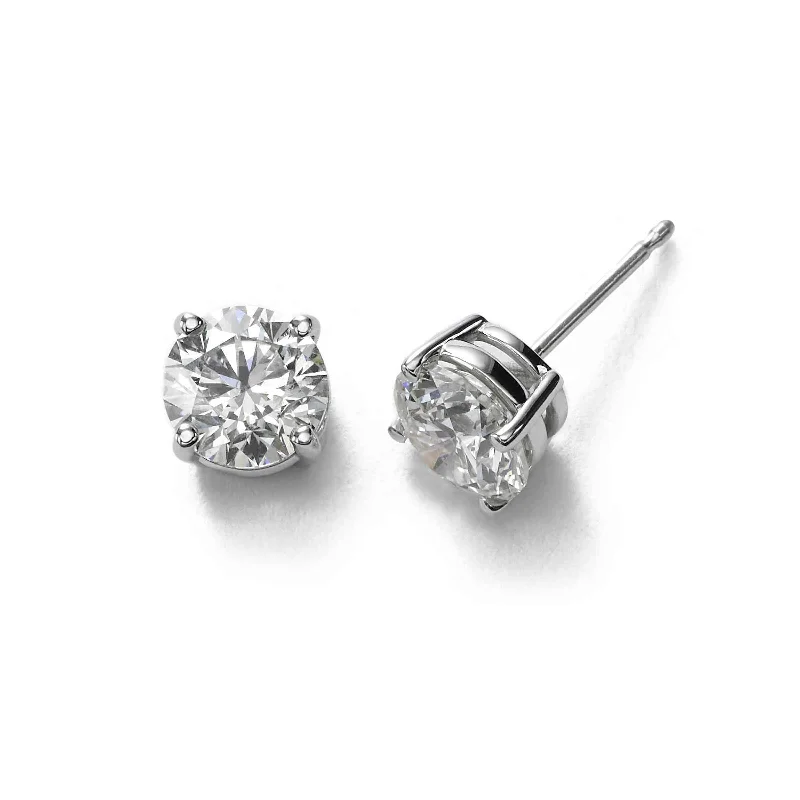 women's earrings romantic heart studs -Diamond Stud Earrings, 1.35 Carats Total, H/I/J-SI2, 14K White Gold