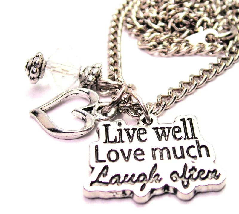 women's necklaces luxury collection -Live Well Love Much Laugh Often Necklace with Small Heart