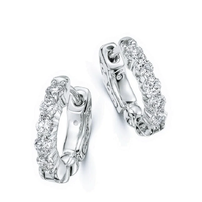 women's earrings vintage-inspired filigree -14K White Gold Huggie Hoop Earrings with 1/2ct Diamonds