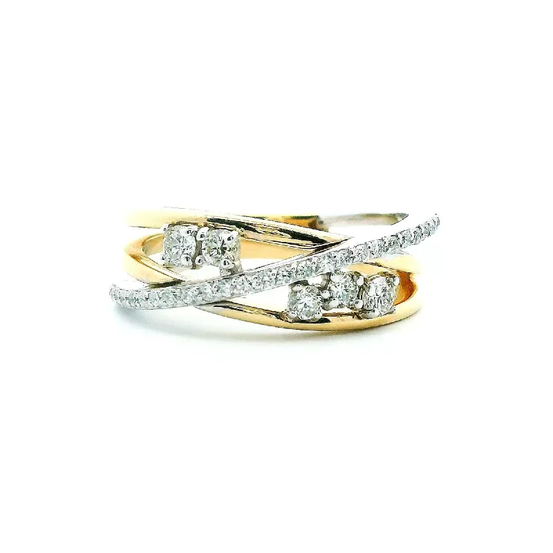 women's ring mixed metals -14K Two-Tone Gold 0.42cttw. Diamond Multi Crossover Fashion Ring