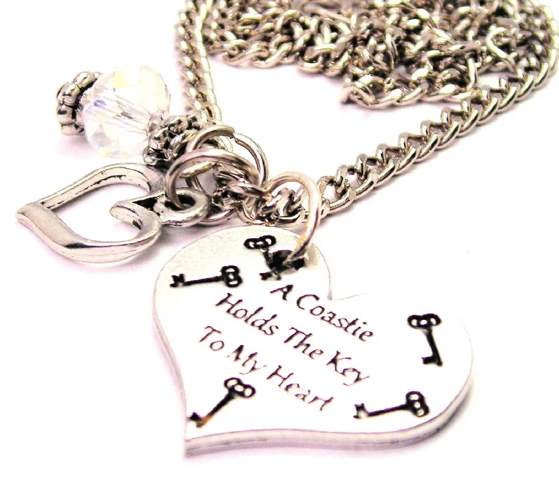 women's necklaces engraved name -A Coastie Holds The Key To My Heart Necklace with Small Heart