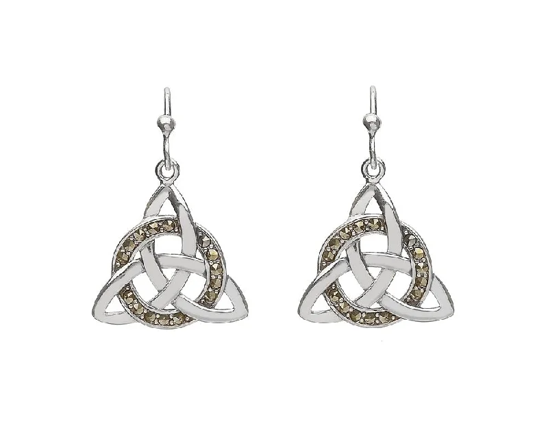 women's earrings pearl -Sterling Silver Marcasite Celtic Drop Earrings - ANU2083