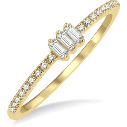 women's ring opal charm -10k Yellow Gold Diamond Petite Baguette Ring