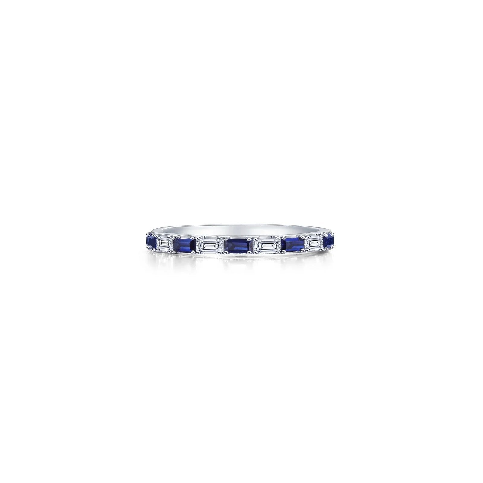 women's ring with diamond cluster -Lafonn Simulated Diamond & Sapphire Baguette Half-Eternity Band R0537CSP06