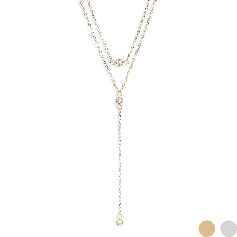 women's necklaces silver -18K Gold PVD Stainless Steel Lariat Necklace CZ Stone Necklace / CHN0066