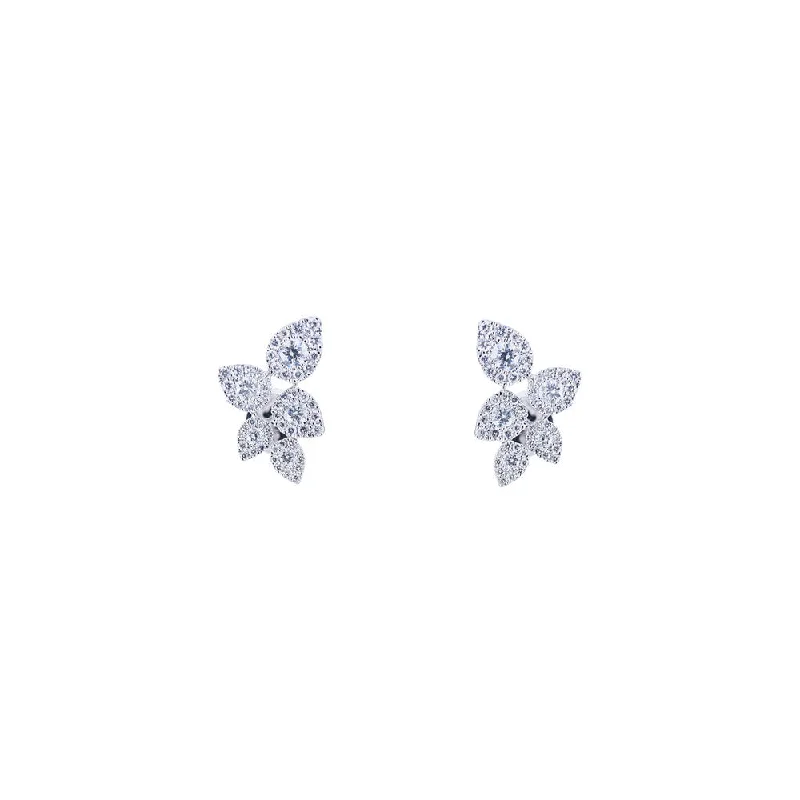 women's earrings stacking charm -18 Karat White Gold Diamond Cluster Petal earrings