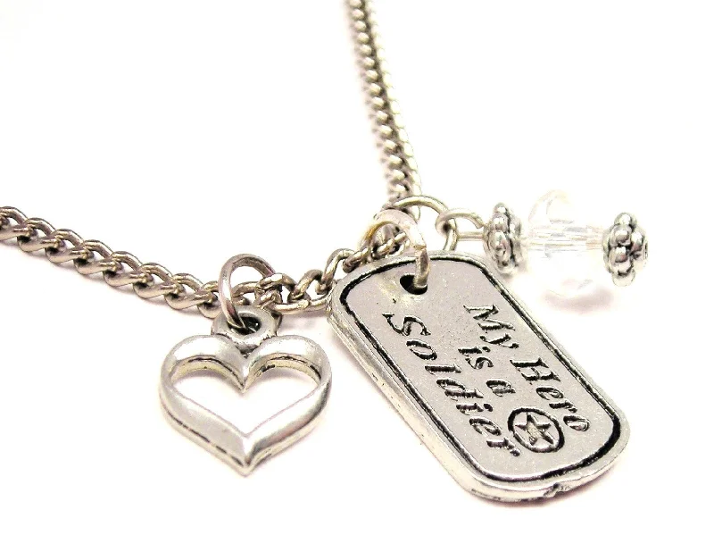 women's necklaces statement piece -My Hero Is A Soldier Necklace with Small Heart