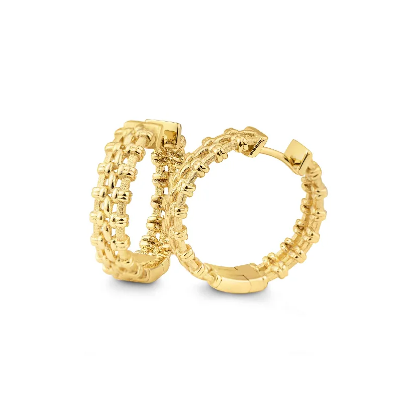 women's earrings unique craftsmanship -Woven Design Hoop Earrings, Yellow Gold Plated Silver