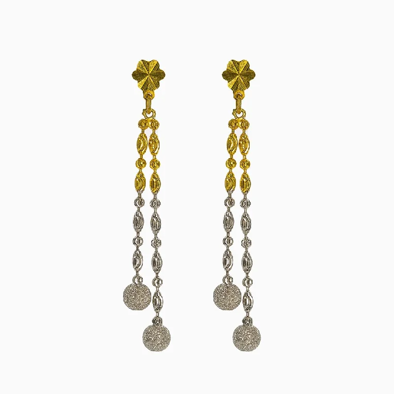 women's earrings best seller -22K Multi Tone Gold Earrings W/ Tassels & White Gold Glass Blast Balls