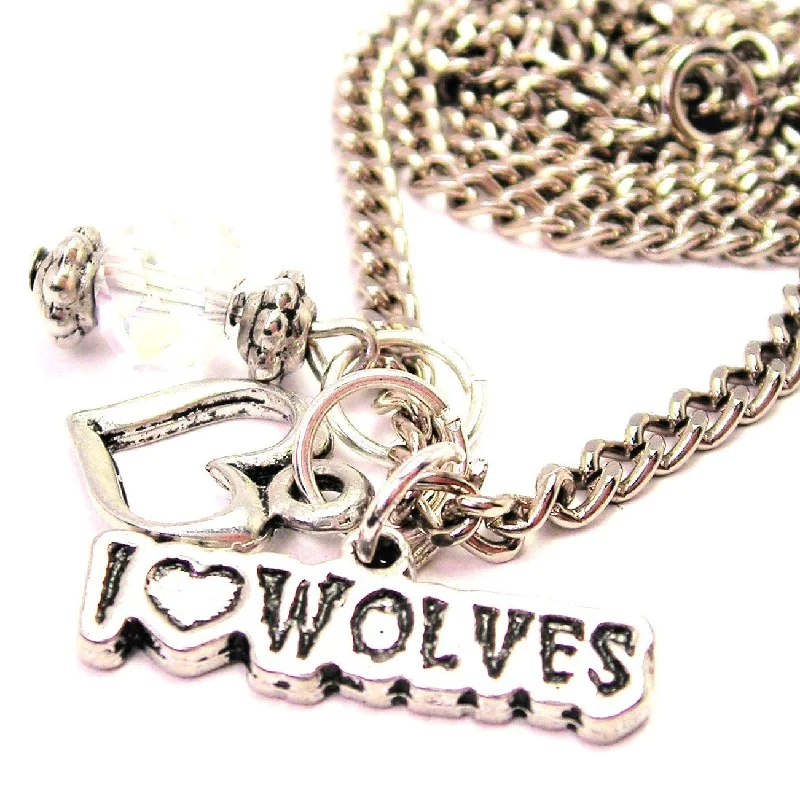 women's necklaces mother of pearl -I Love Wolves Necklace with Small Heart