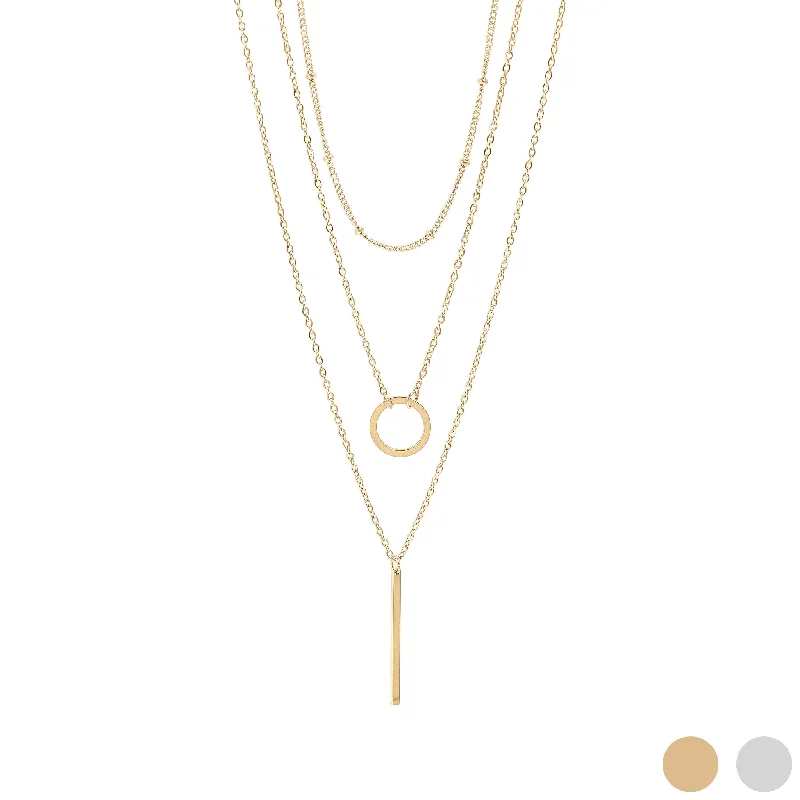 women's necklaces locket style -18K Gold PVD Stainless Steel 3 Row Layered Chain Necklace / CHN0009