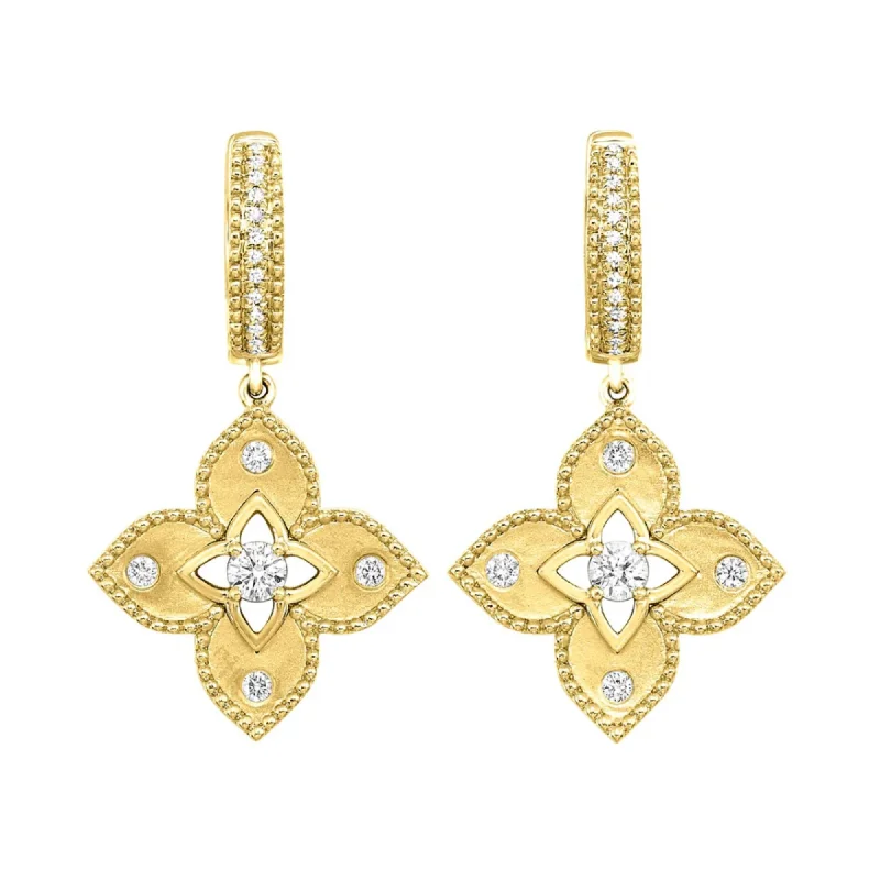 women's earrings premium quality -1/3 Ctw Diamond Flower Earrings in 14 Karat Yellow Gold