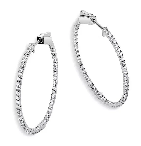 women's earrings stacking minimalist style -14K White Gold 1ct Inside-Out Diamond Hoop Earrings