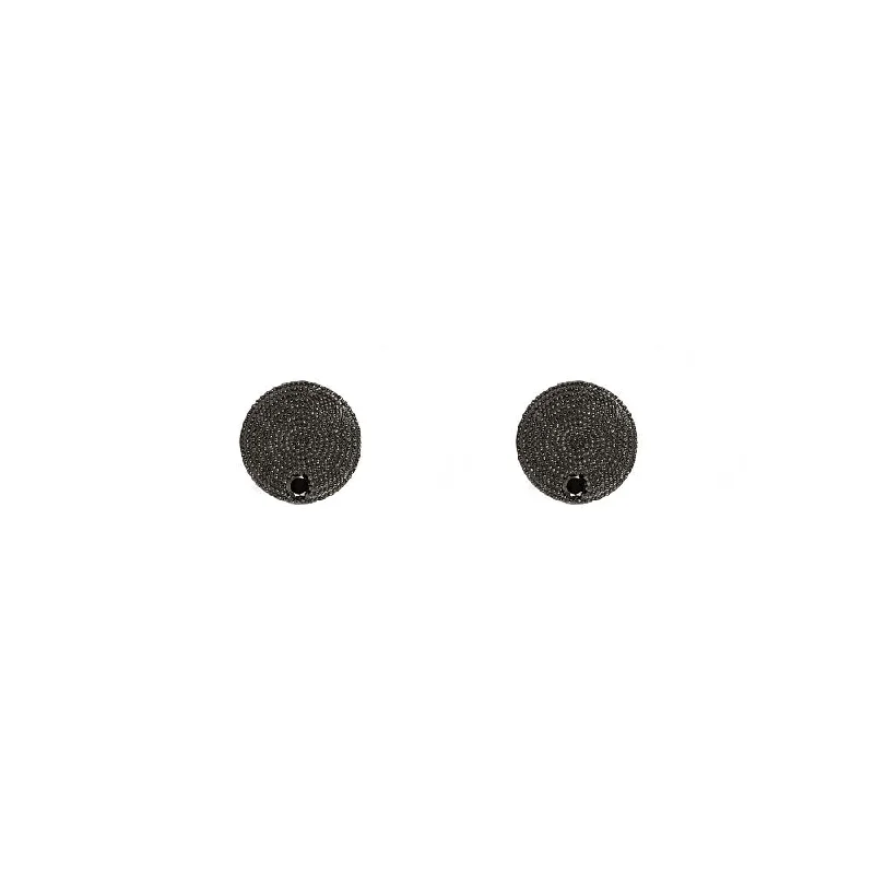 women's earrings minimalist charm -Sterling Silver Black Rhodium Textured Disc Cufflinks with Round Black Diamonds