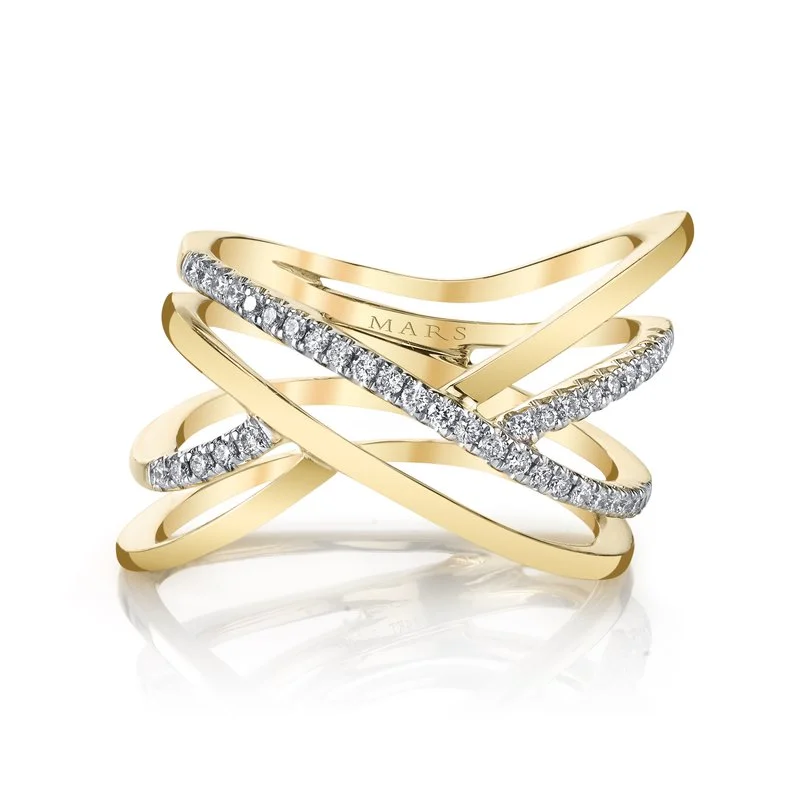 women's ring nature inspired -14K Yellow Gold 0.24ct. Diamond Multi Band Crossover Fashion Ring