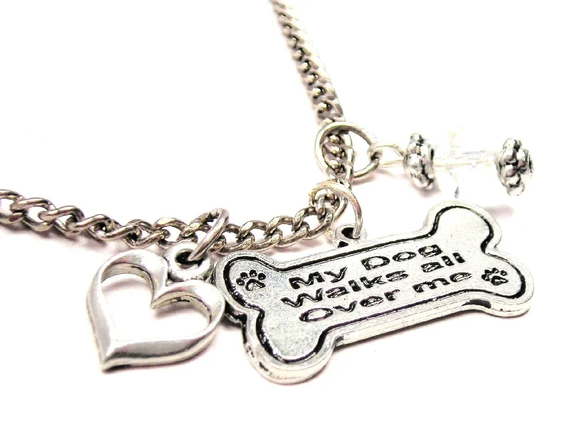 women's necklaces fine jewelry -My Dog Walks All Over Me Bone Necklace with Small Heart