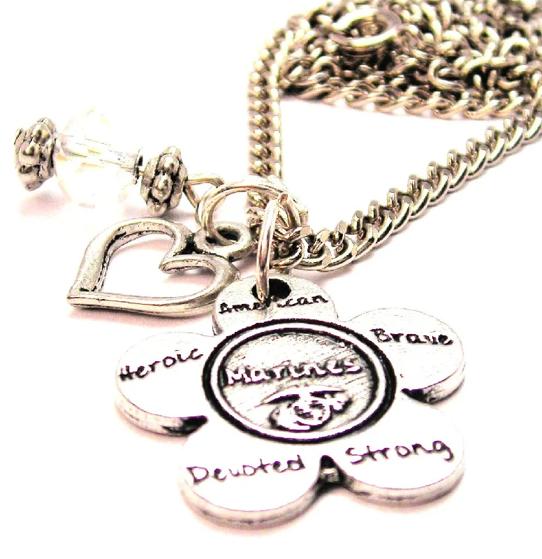 women's necklaces waterproof jewelry -The Marines Flower Small Necklace with Small Heart