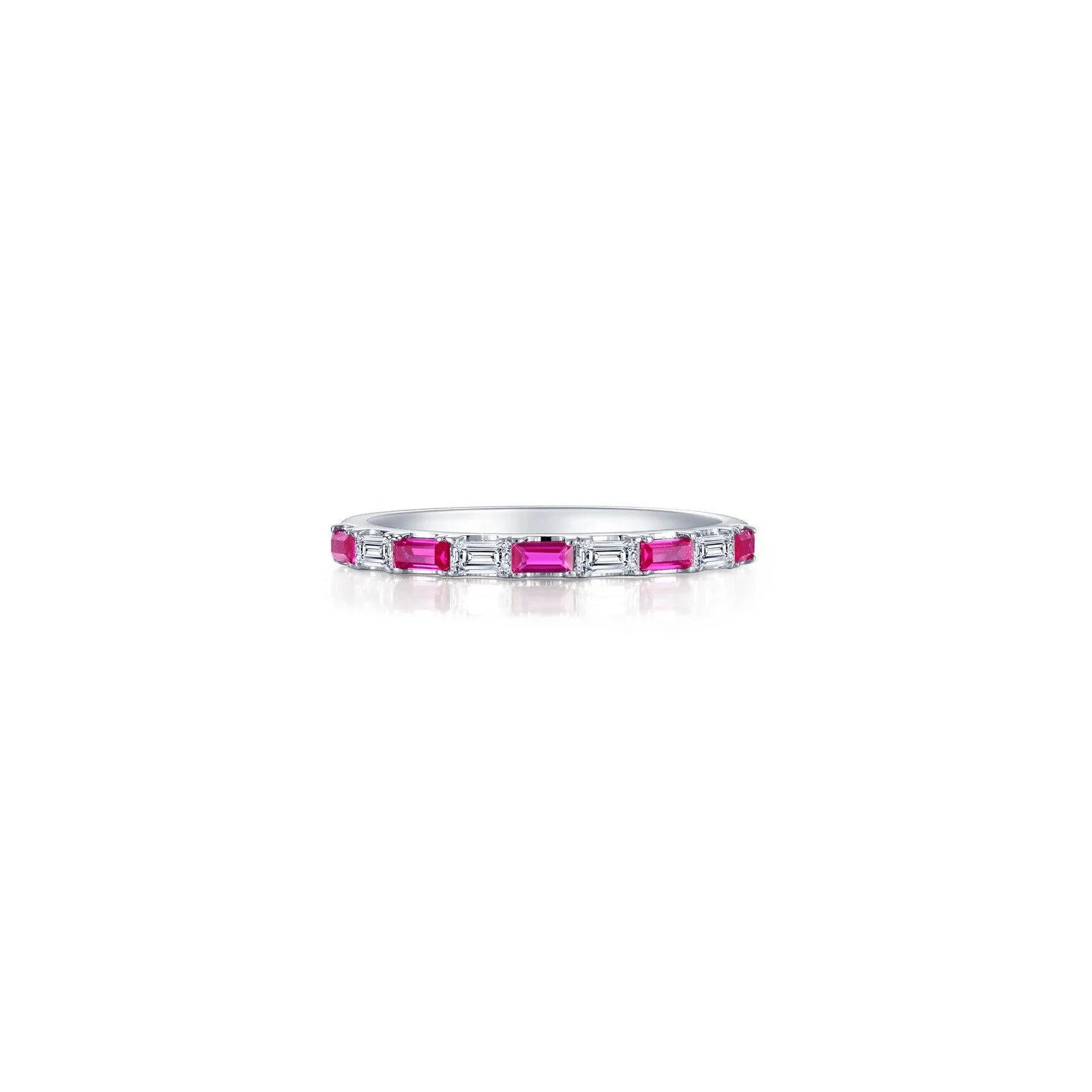 women's ring elegant and modern -Lafonn Simulated Diamond & Ruby Baguette Half-Eternity Band R0537CRP05