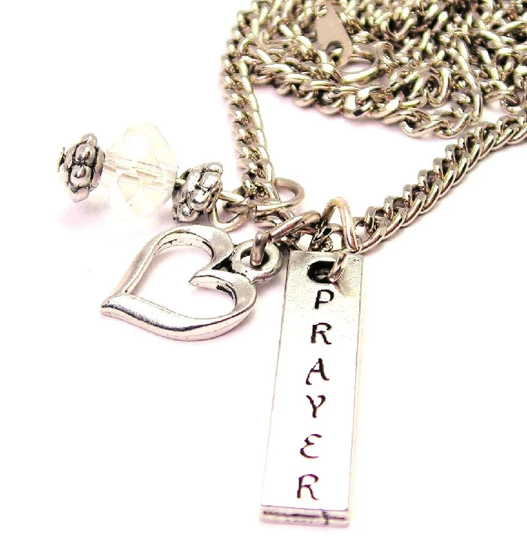 women's necklaces nature inspired -Prayer Long Tab Necklace with Small Heart