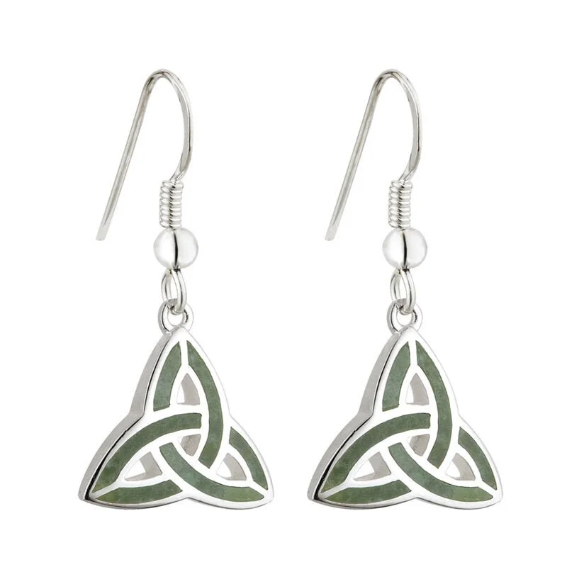 women's earrings eco-friendly -Sterling Silver Connemara Marble Trinity Knot Drop Earrings - S33301