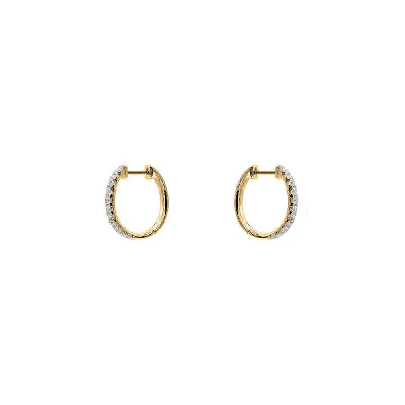 women's earrings delicate and dainty -18 Karat Yellow Gold Small Oval Diamond Hoops