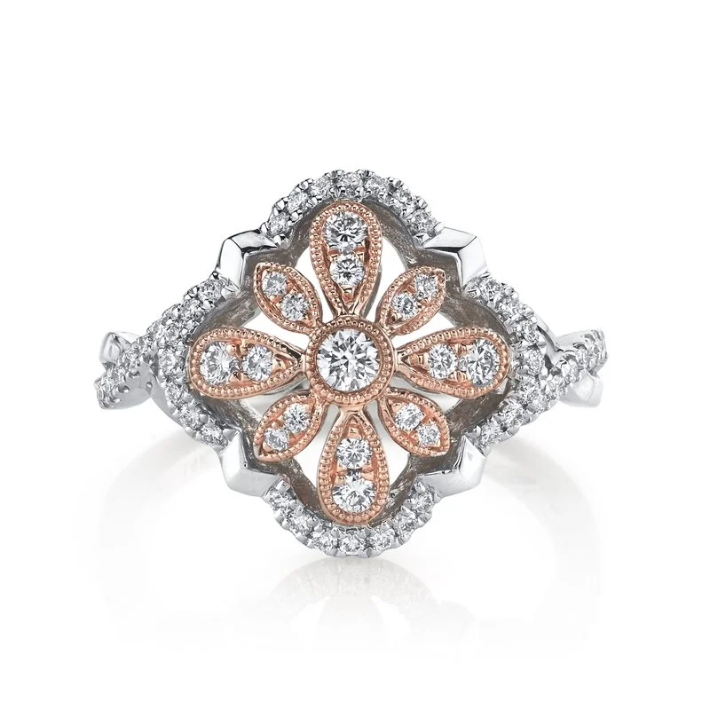 women's ring three-stone setting -14K Two-Tone Gold 0.50ct. Diamond Detailed Filigree Fashion Ring