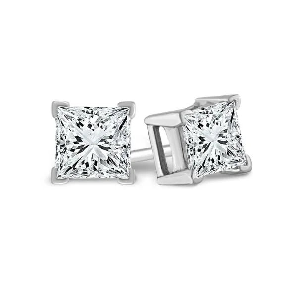 women's earrings star charm -White Gold 2 Carat Princess Cut Lab Grown Diamond Stud Earrings