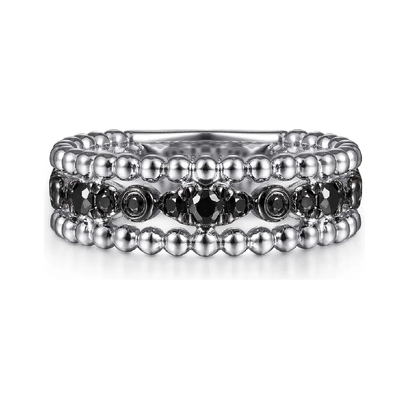 women's ring perfect stacking set -Gabriel  Sterling Silver Black Spinel Bujukan Easy Stackable Ladies Ring