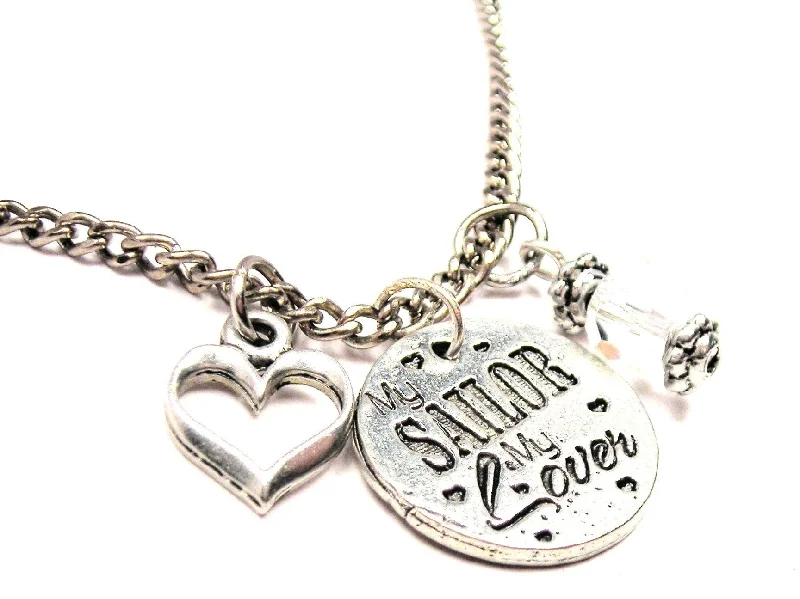 women's necklaces platinum -My Sailor My Lover Necklace with Small Heart