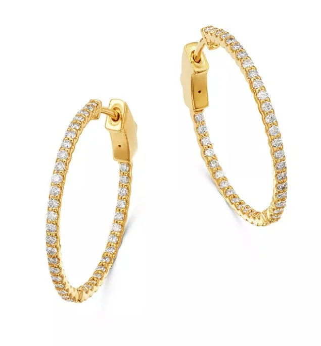 women's earrings elegant touch -14K Yellow Gold 3/4ct Inside-Out Diamond Hoop Earrings