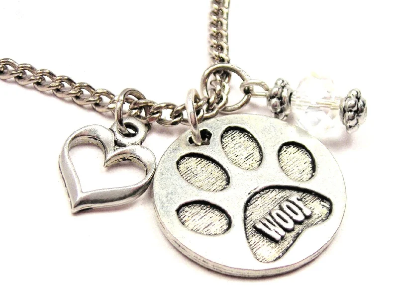 women's necklaces mother of pearl -Woof Paw Print Necklace with Small Heart