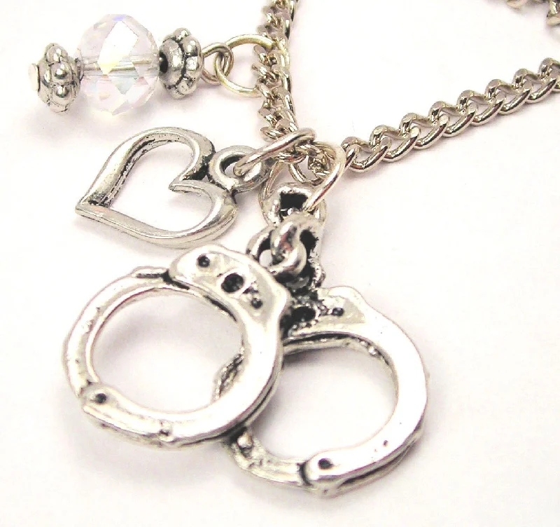 women's necklaces personalized letter -Large Handcuffs Necklace with Small Heart