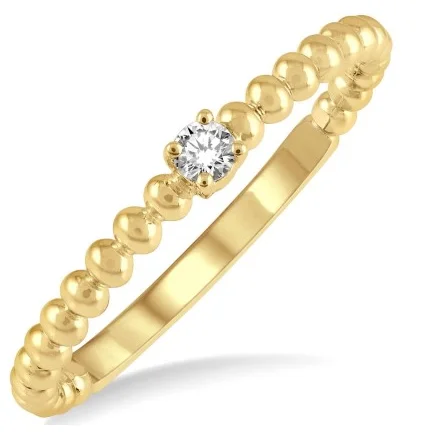 women's ring elegant crown shape -10k Yellow Gold Diamond Petite Round Bead Ring